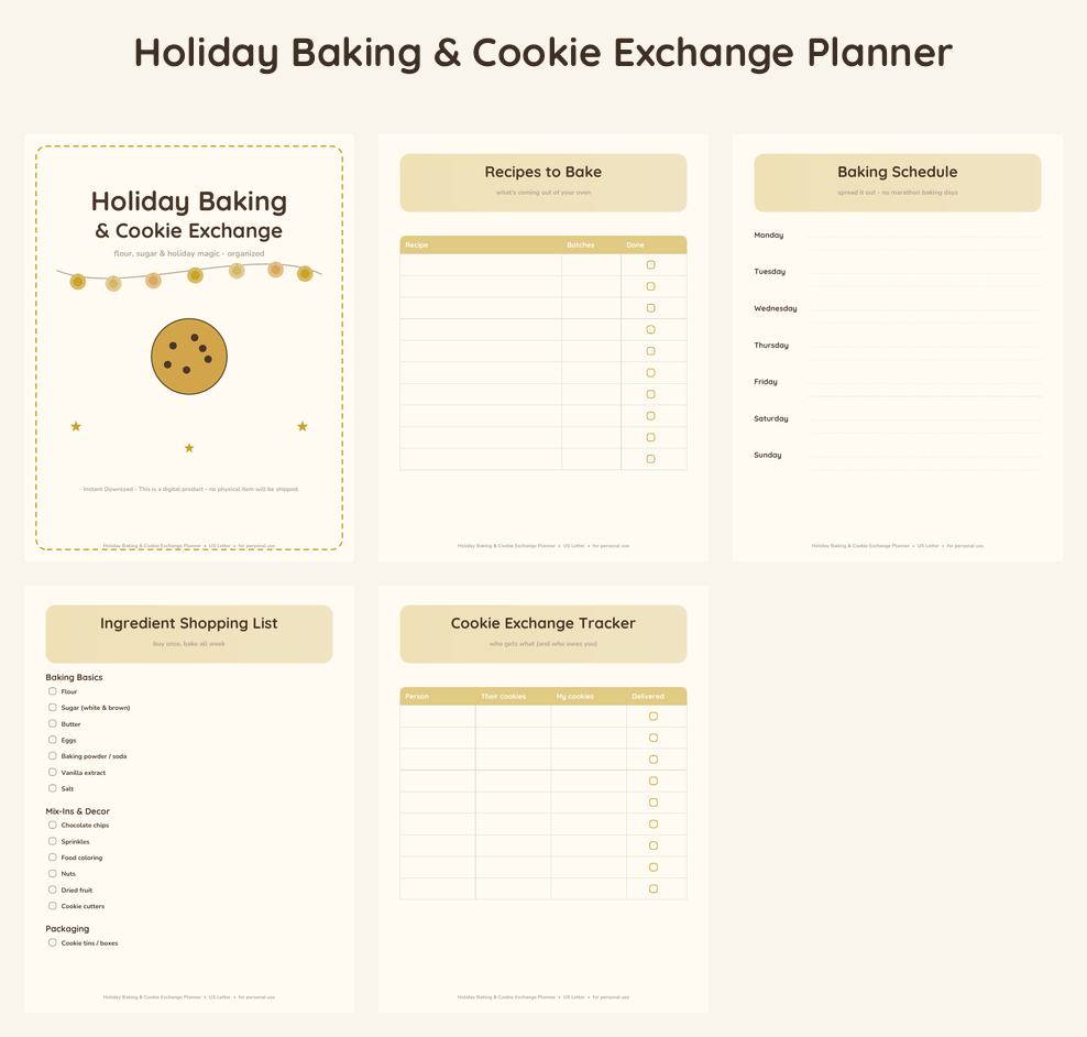 Holiday Baking & Cookie Exchange Planner - Golden Glow