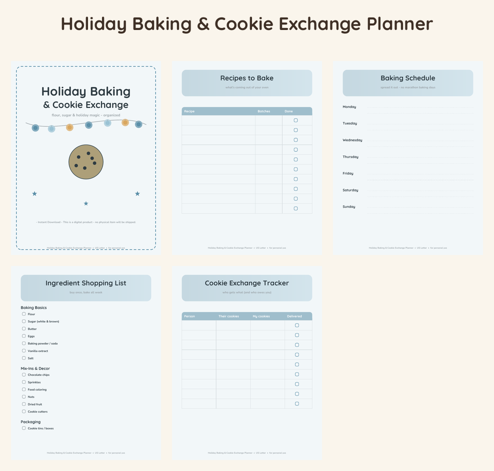Holiday Baking & Cookie Exchange Planner - Ocean Calm
