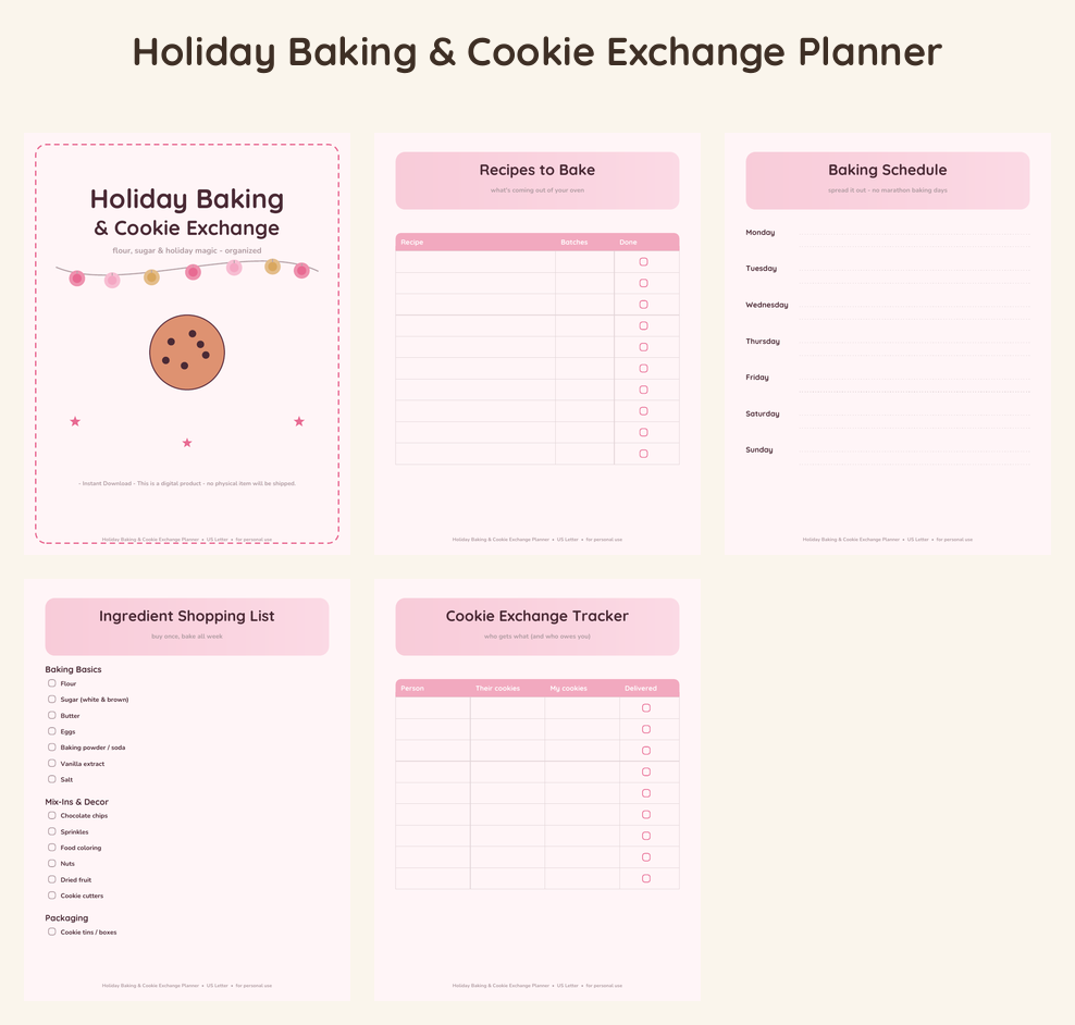 Holiday Baking & Cookie Exchange Planner - Pretty in Pink