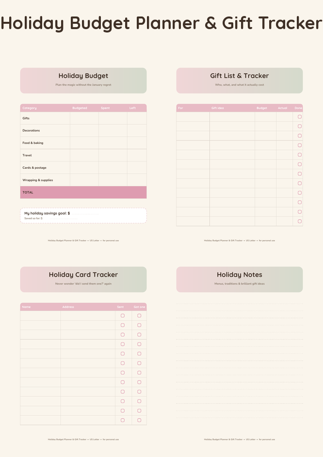 Holiday Budget Planner & Gift Tracker