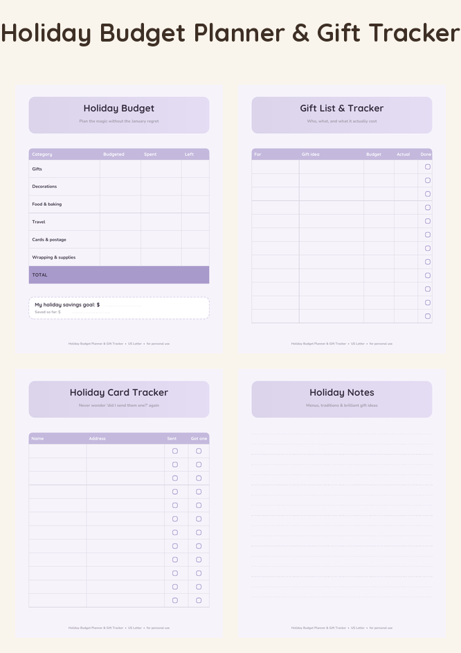 Holiday Budget Planner & Gift Tracker