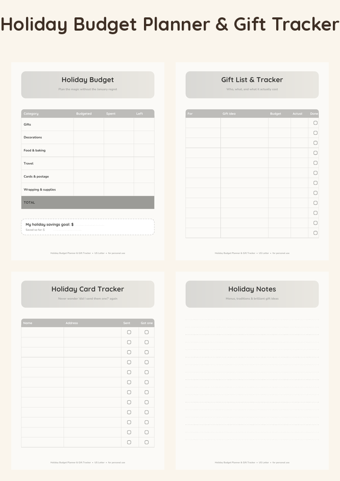 Holiday Budget Planner & Gift Tracker