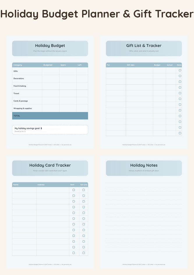 Holiday Budget Planner & Gift Tracker