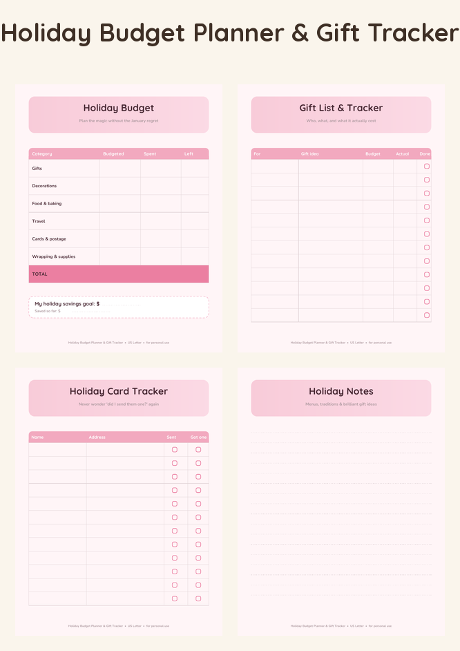 Holiday Budget Planner & Gift Tracker