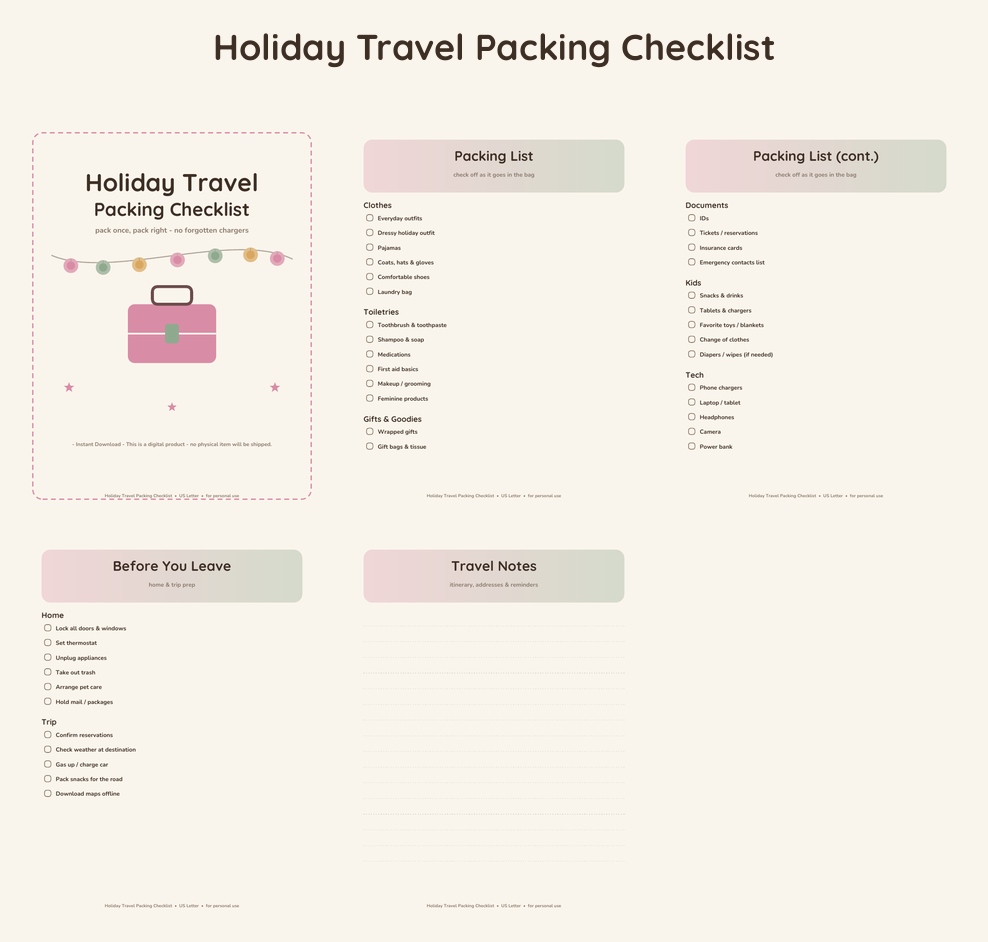 Holiday Travel Packing Checklist - Blush & Sage
