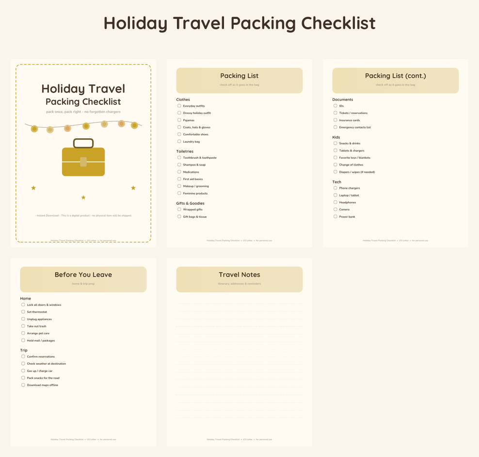 Holiday Travel Packing Checklist - Golden Glow