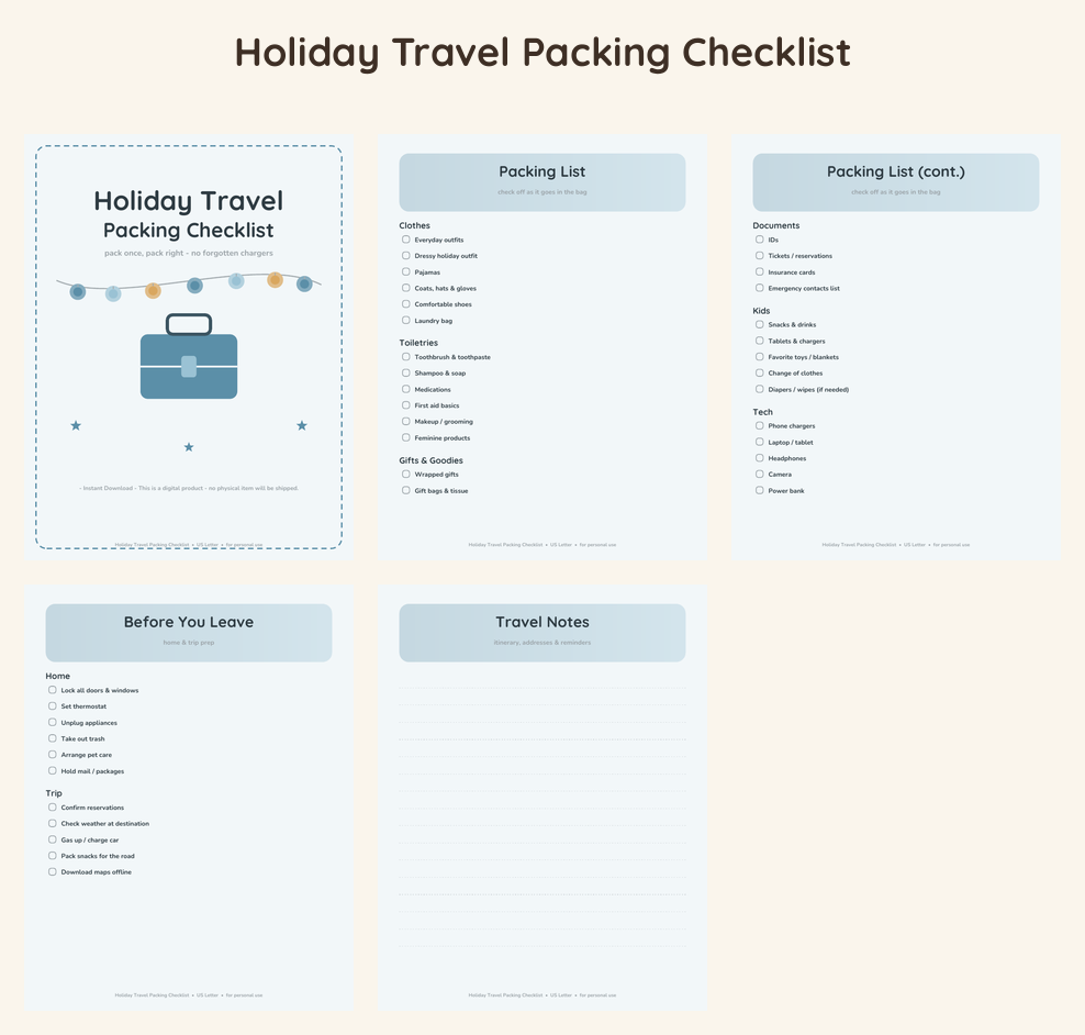 Holiday Travel Packing Checklist - Ocean Calm