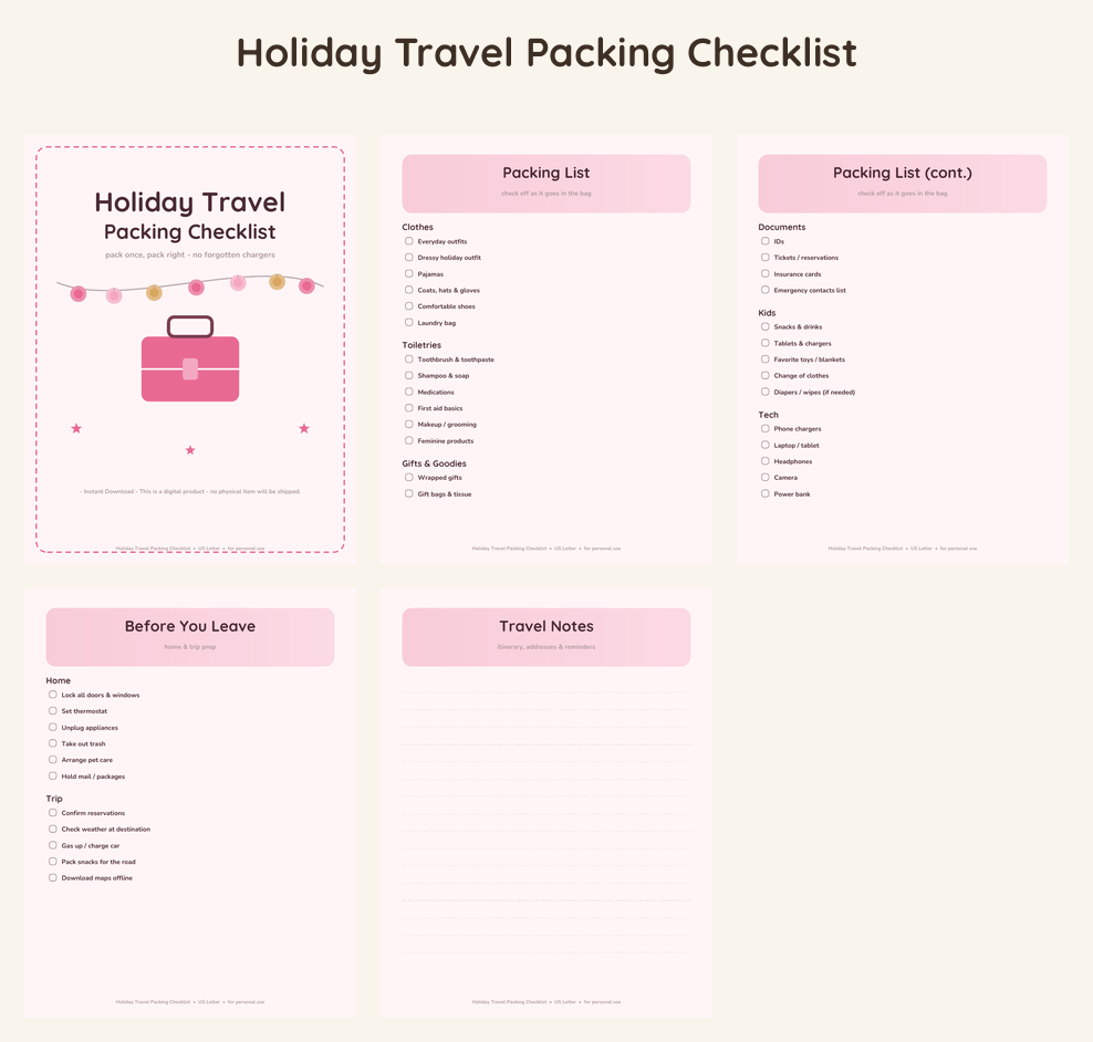 Holiday Travel Packing Checklist - Pretty in Pink