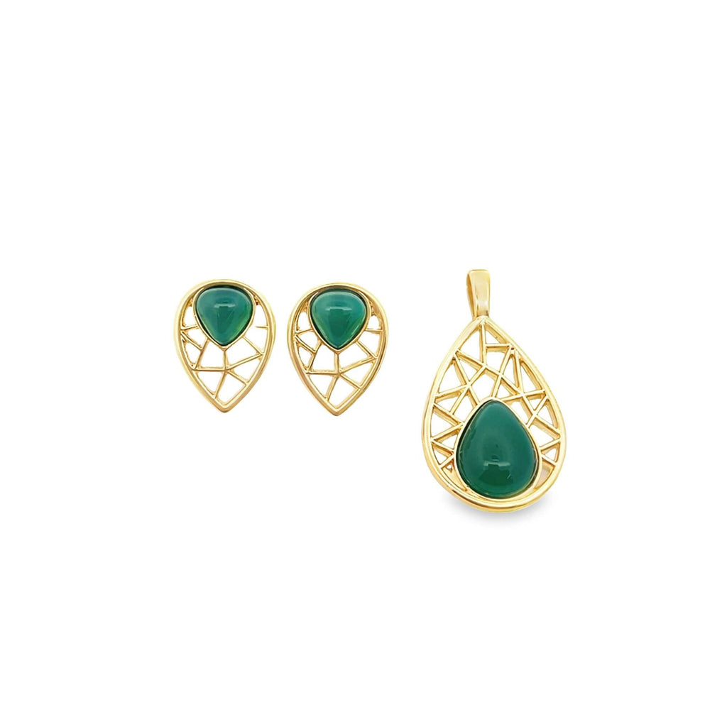 Natural Stone Filigree Teardrop Earrings and Pendant Set-3