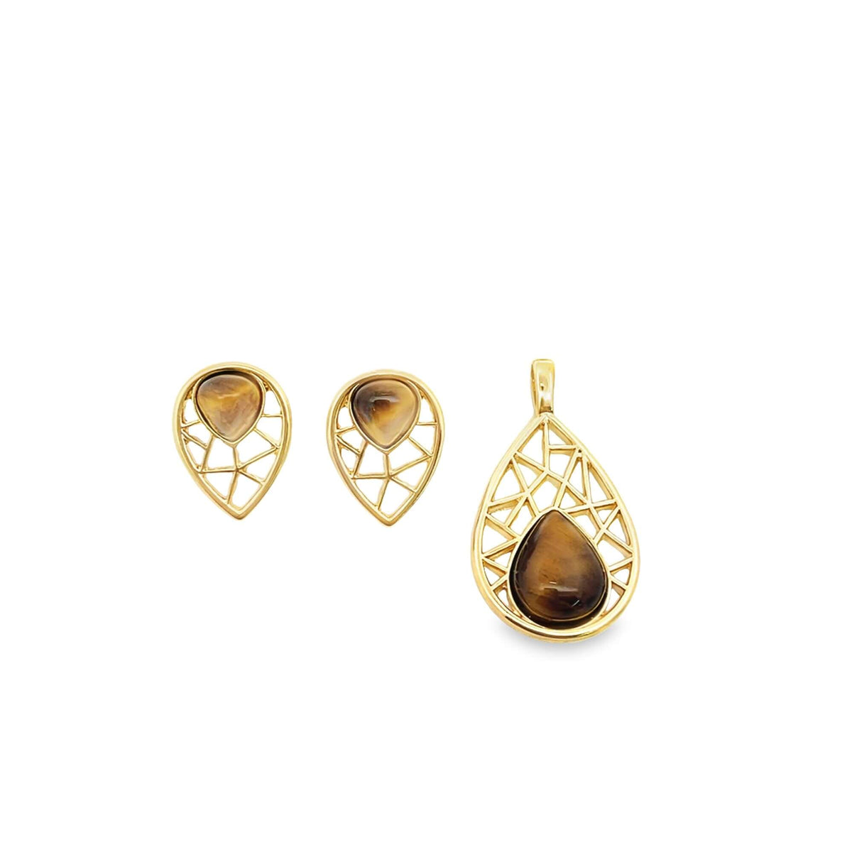 Natural Stone Filigree Teardrop Earrings and Pendant Set-4