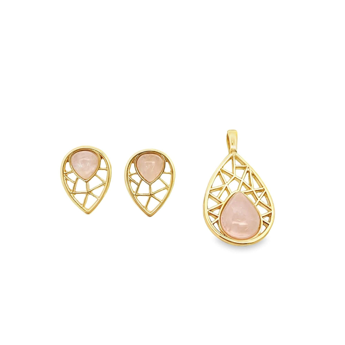 Natural Stone Filigree Teardrop Earrings and Pendant Set-0