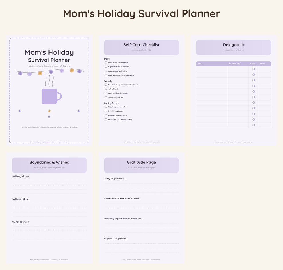 Mom's Holiday Survival Planner - Lavender Dream