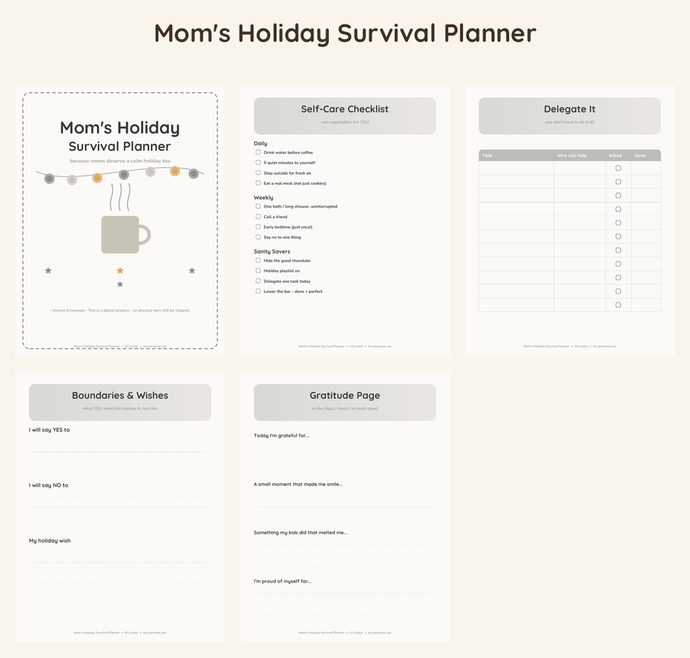 Mom's Holiday Survival Planner - Neutral Linen