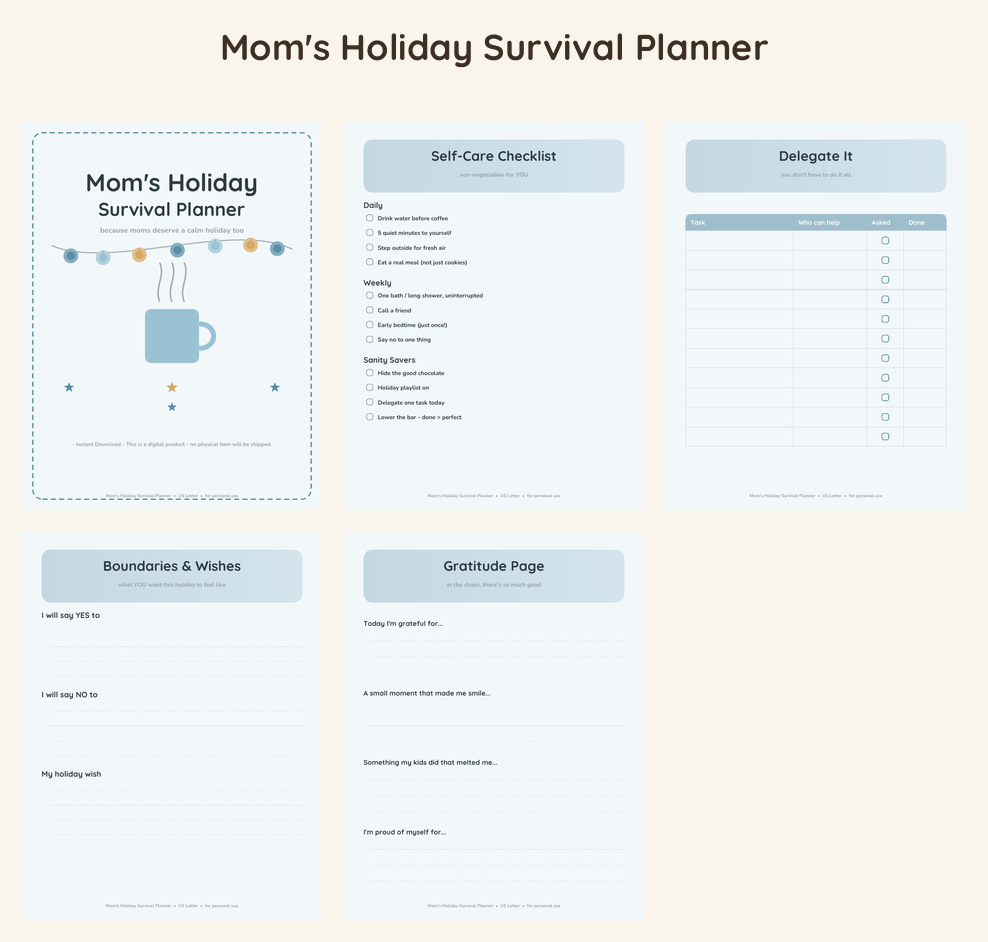 Mom's Holiday Survival Planner - Ocean Calm