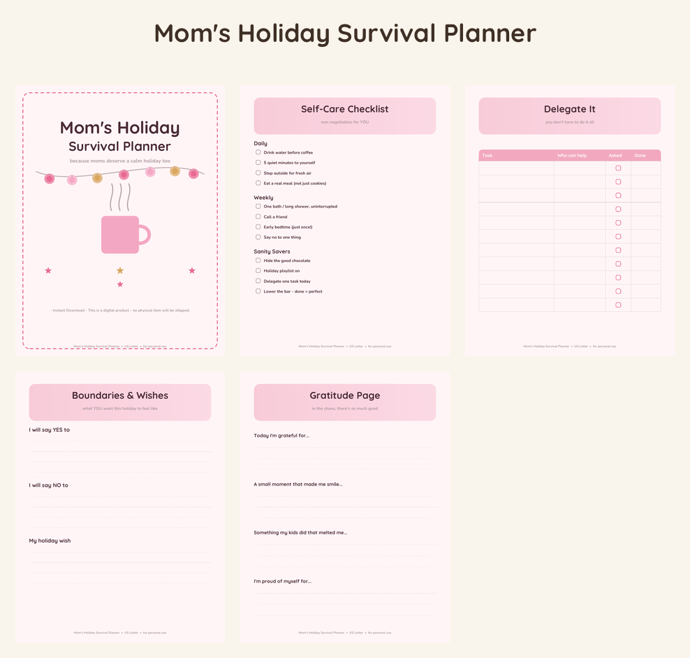 Mom's Holiday Survival Planner - Pretty in Pink