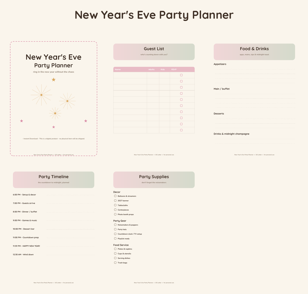 New Year's Eve Party Planner - Blush & Sage