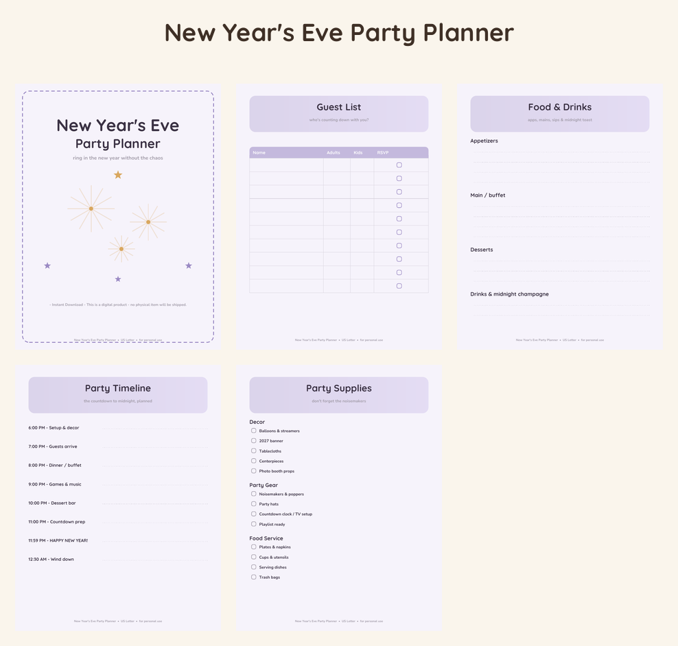 New Year's Eve Party Planner - Lavender Dream