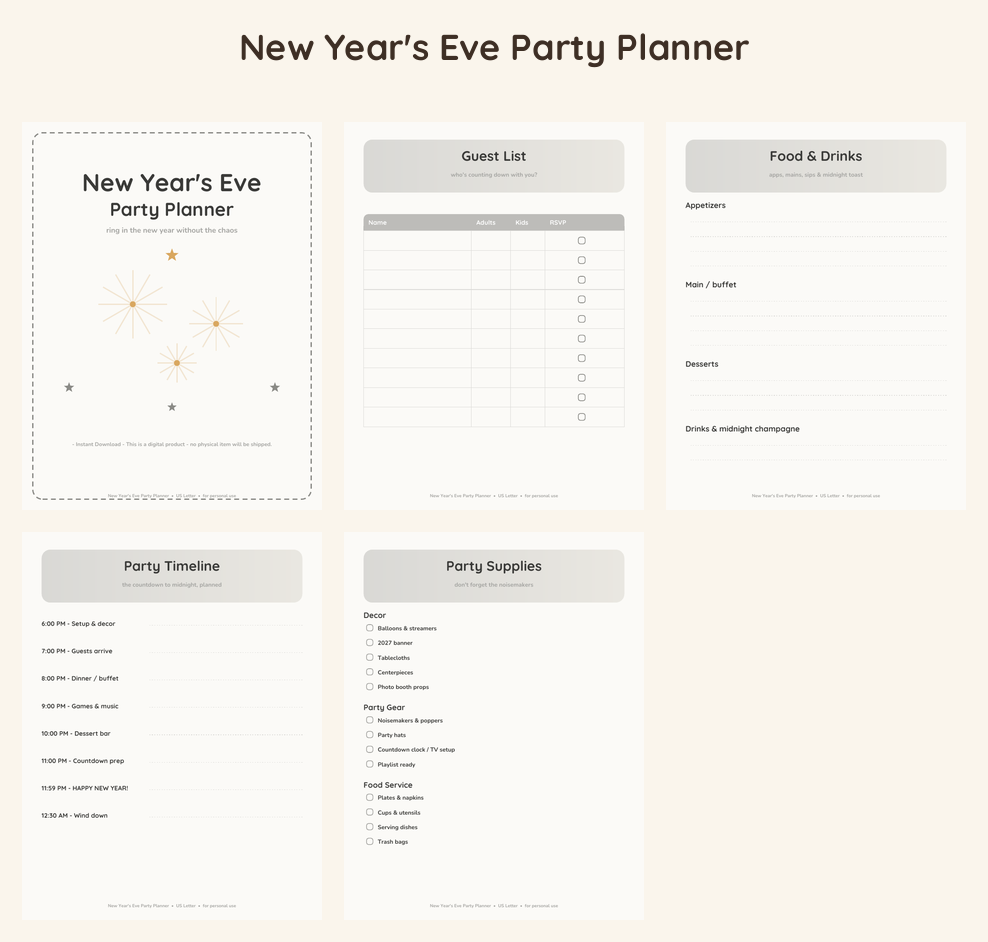 New Year's Eve Party Planner - Neutral Linen
