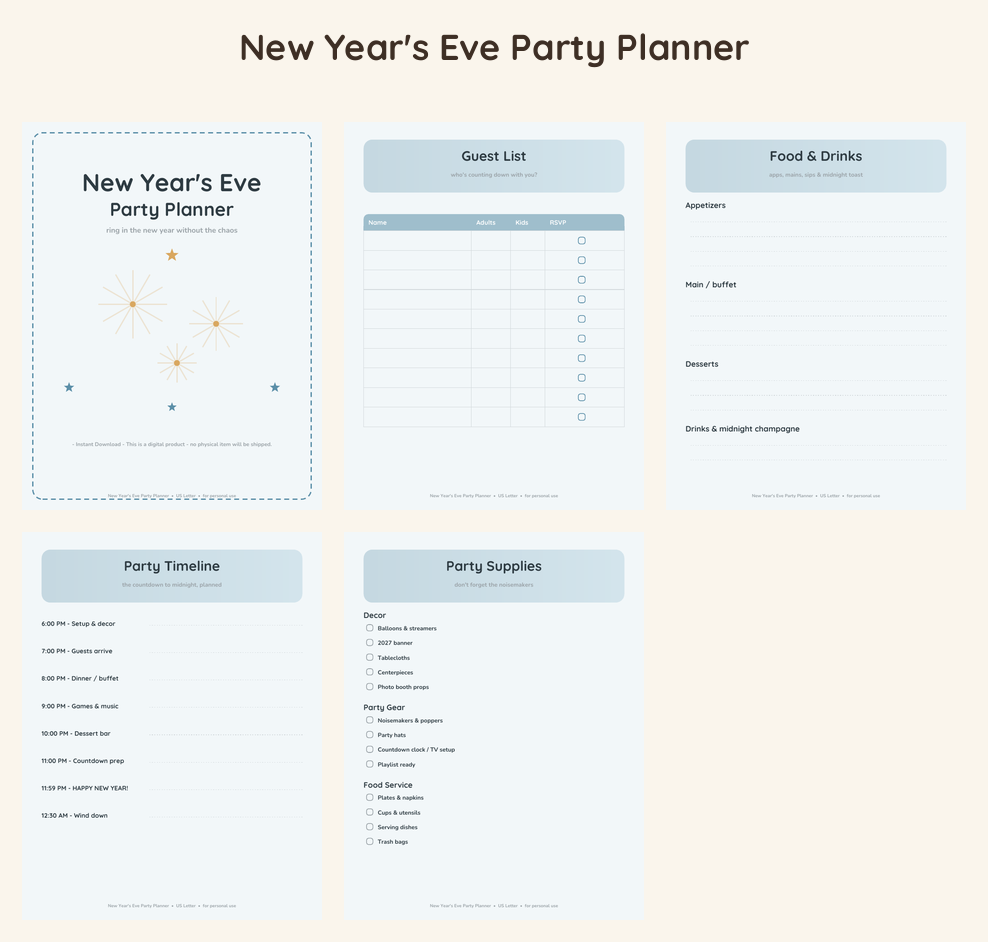 New Year's Eve Party Planner - Ocean Calm