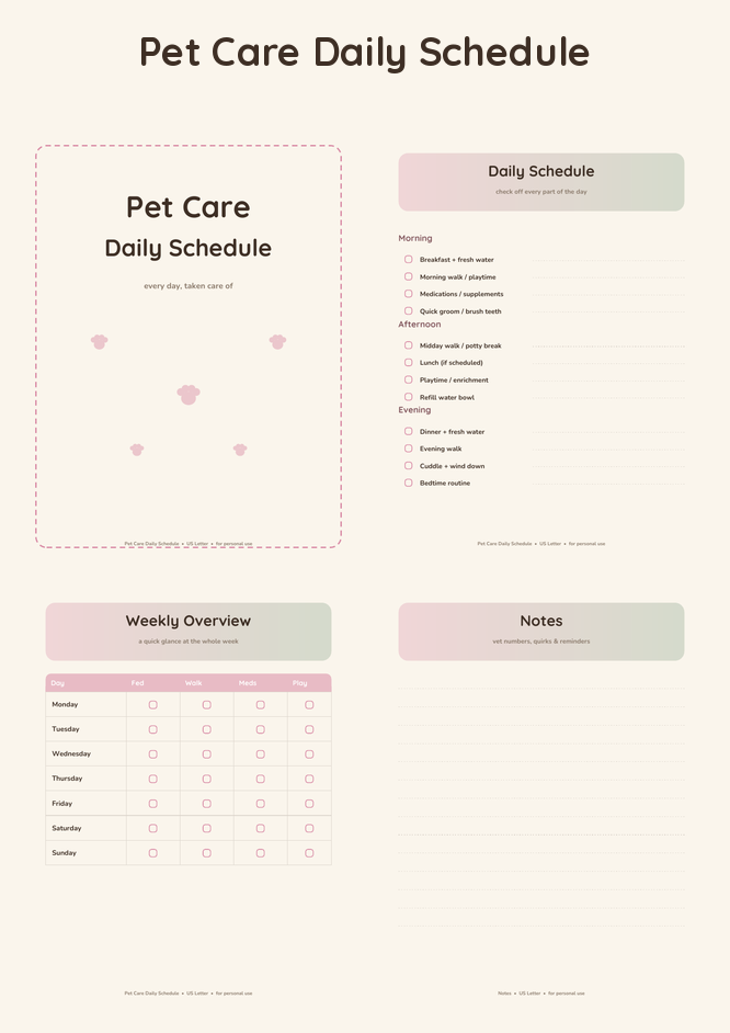 Pet Care Daily Schedule