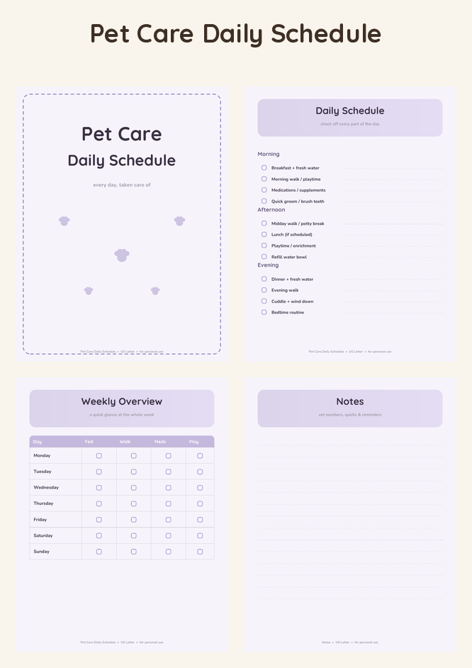 Pet Care Daily Schedule