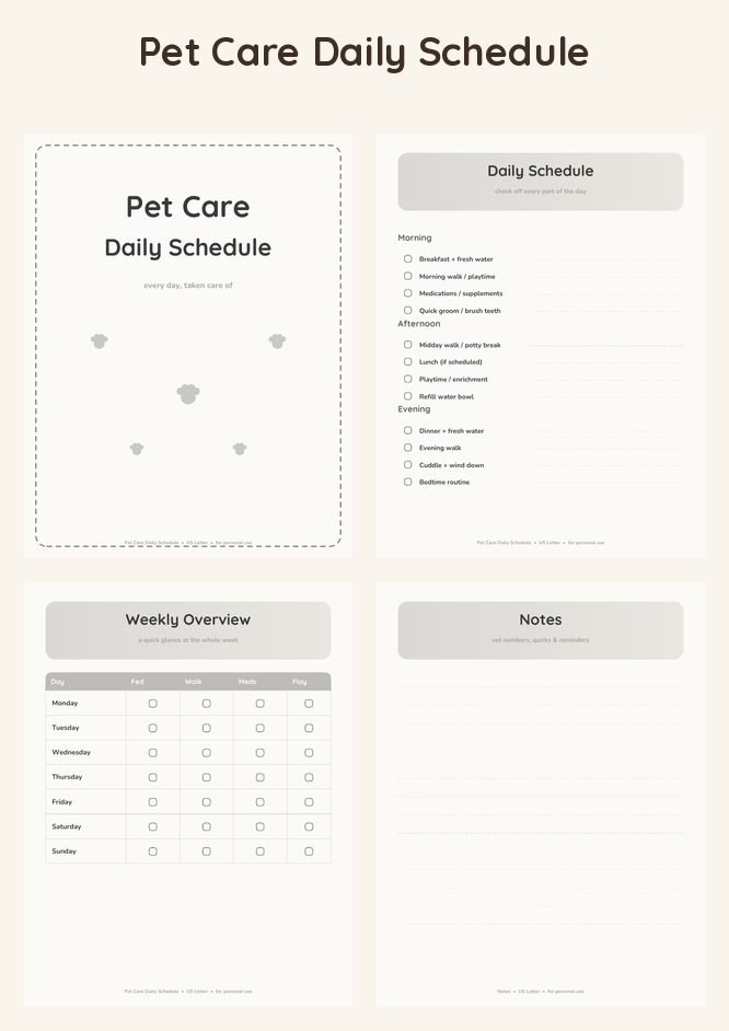 Pet Care Daily Schedule