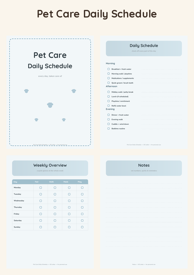 Pet Care Daily Schedule
