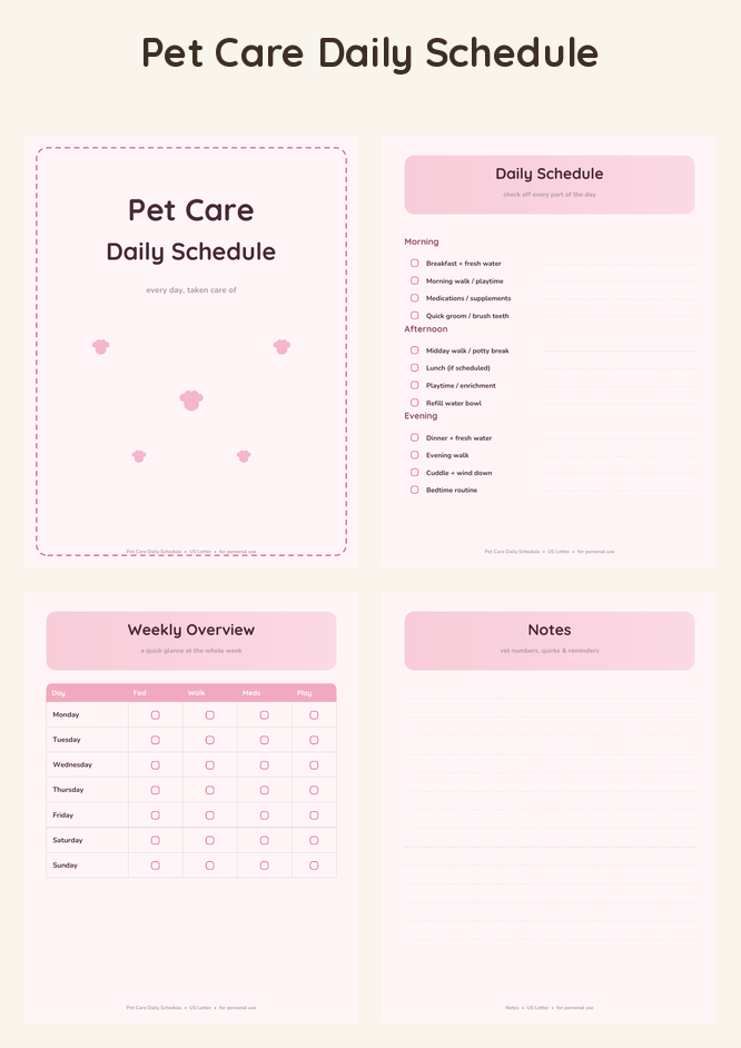 Pet Care Daily Schedule
