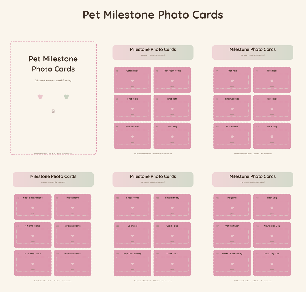 Pet Milestone Photo Cards