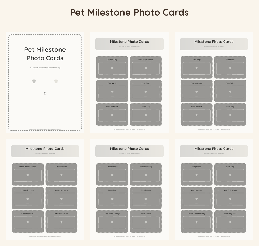 Pet Milestone Photo Cards
