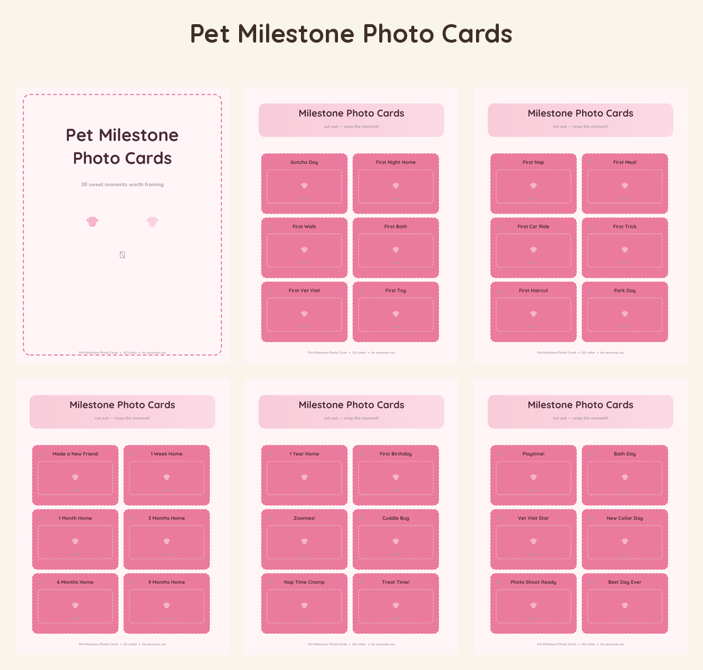 Pet Milestone Photo Cards