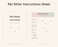 Pet Sitter Instructions Sheet