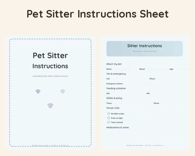 Pet Sitter Instructions Sheet