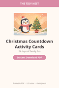 Christmas countdown activity cards printable graphic with festive family fun design
