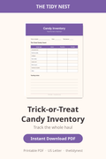Trick-or-treat candy inventory tracker printable for sorting and counting Halloween candy