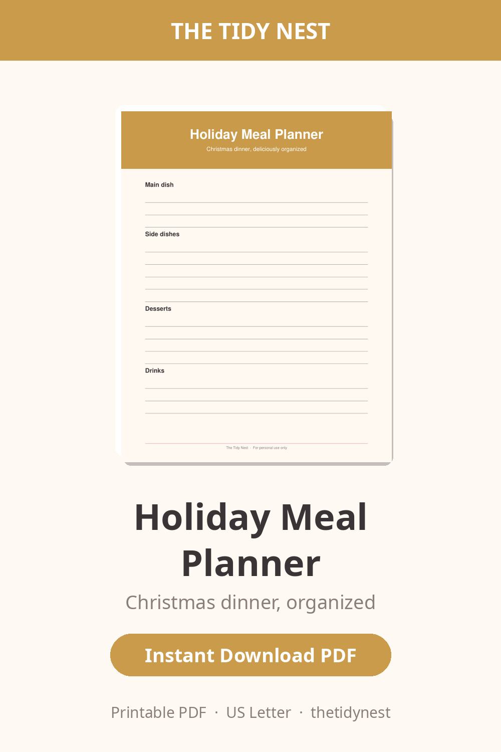 Holiday meal planner printable graphic for Christmas dinners and grocery lists