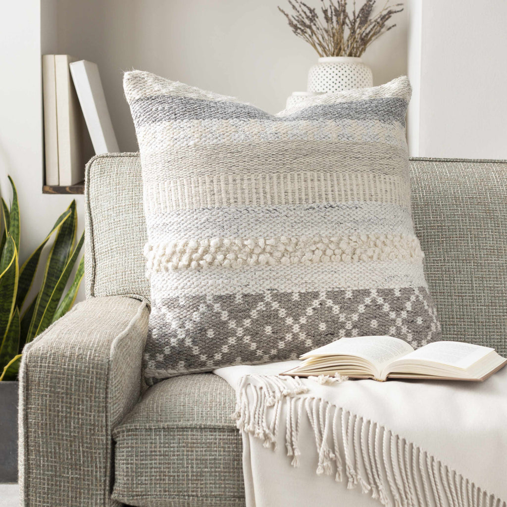 Truckee Neutral Textured Wool Throw Pillow-1