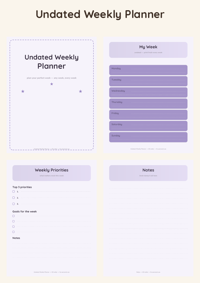 Undated Weekly Planner