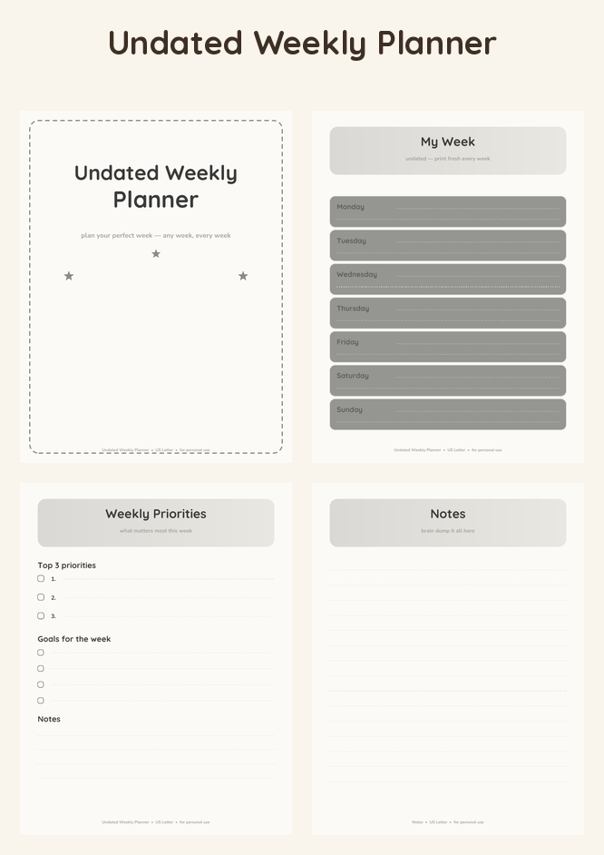 Undated Weekly Planner