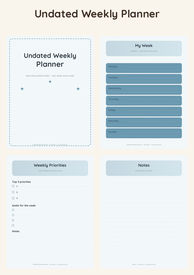 Undated Weekly Planner