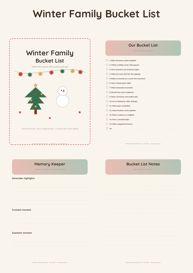 Winter Family Bucket List - Classic Christmas