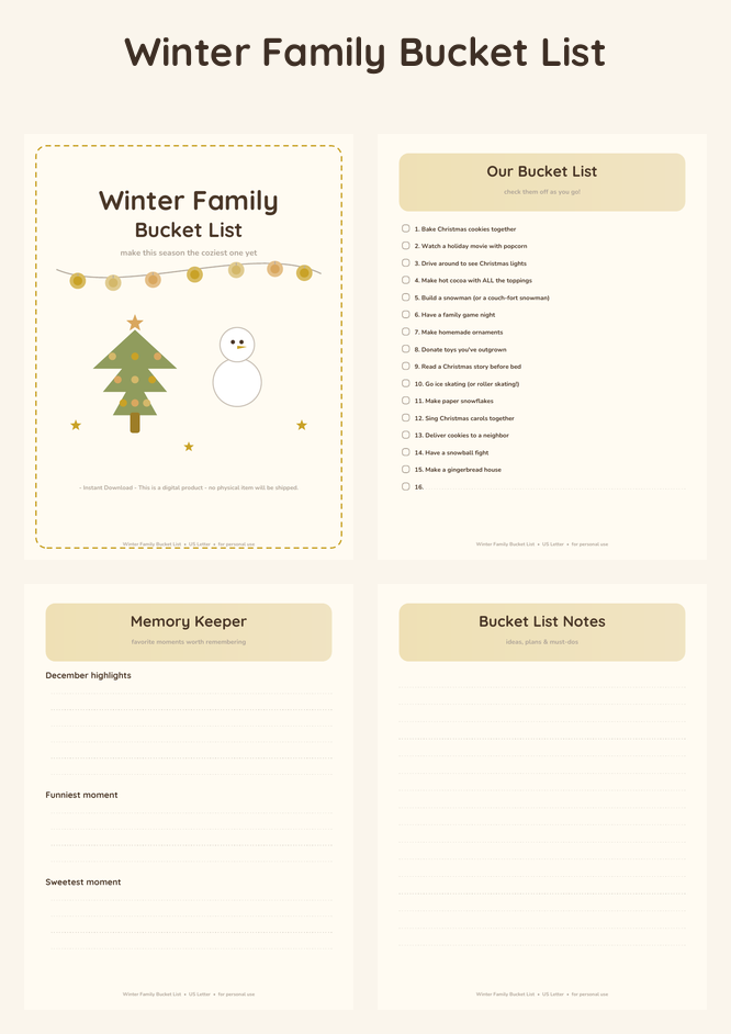 Winter Family Bucket List - Golden Glow