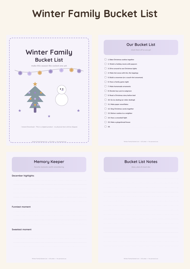 Winter Family Bucket List - Lavender Dream