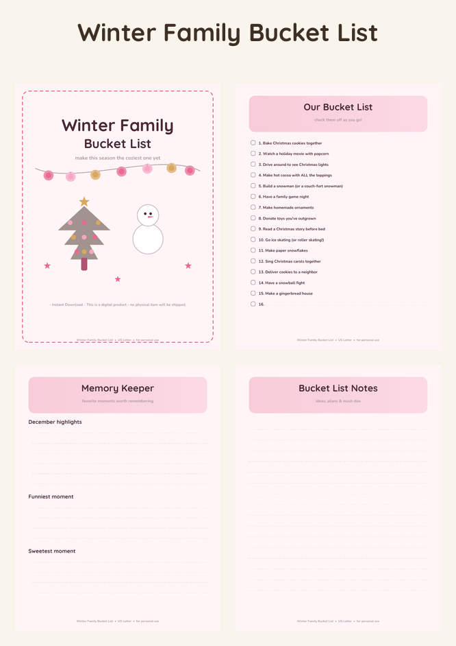 Winter Family Bucket List - Pretty in Pink
